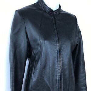 BOGATO, women's black leather jacket, fitted moto jacket, all-season small/med